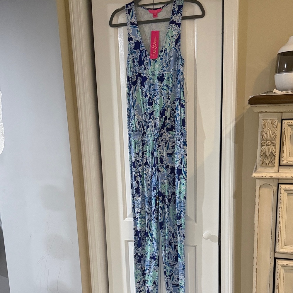 Lilly Pulitzer Blue & Aqua Floral Sleeveless Jumpsuit